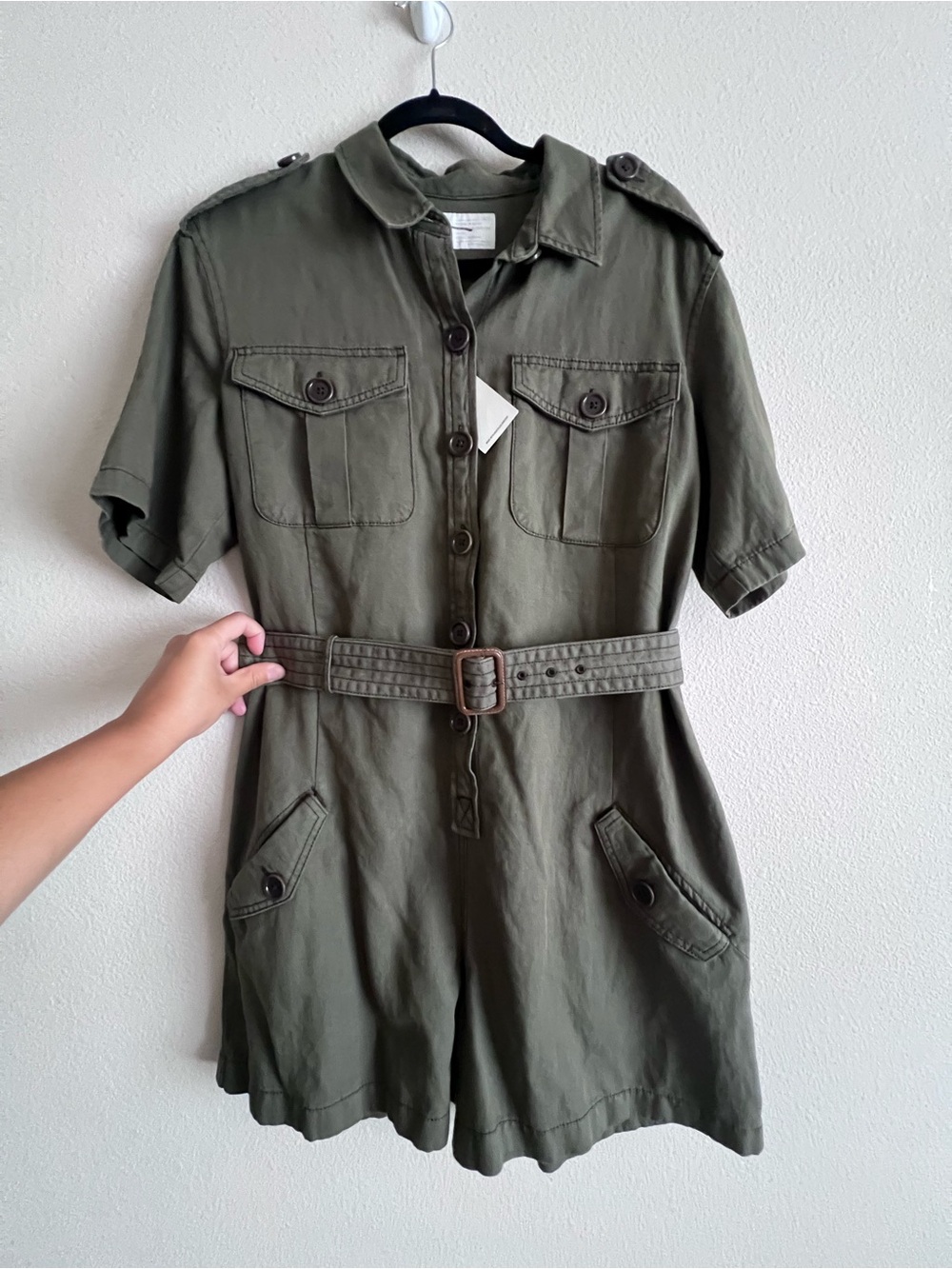 NWT Banana Republic Olive Green Utility One-Piece Romper with Belt, size 10